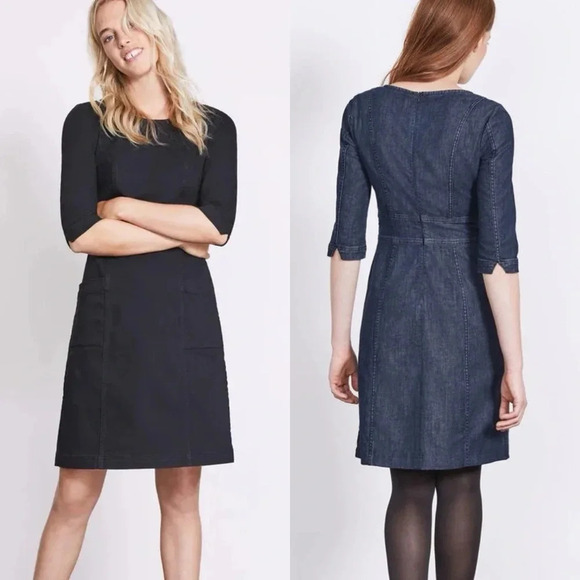 Boden Dresses & Skirts - Boden Corinne Black Denim Dress 3/4 Sleeve A-Line Size 4